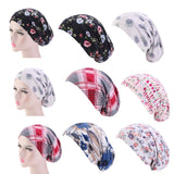 Women Printed Chemo Hat Cotton Night Cap Sleep Hat Hair Care Bonnet Black