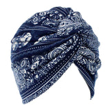 Women Cotton Turban Head Wrap Chemo Hair Loss Sleep Cap Navy Blue Elephant