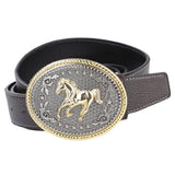 Cowboy Engarved Horse Buckle Tribe Firber Leather Waistband Belt Coffee