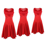 Max Latin Tassel Dance Dress Fringe Stage Performance Costume Dancewear Red M