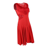 Max Latin Tassel Dance Dress Fringe Stage Performance Costume Dancewear Red M