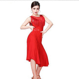 Max Latin Tassel Dance Dress Fringe Stage Performance Costume Dancewear Red L