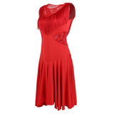 Max Latin Tassel Dance Dress Fringe Stage Performance Costume Dancewear Red L