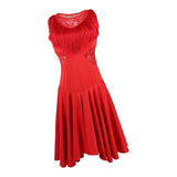 Max Latin Tassel Dance Dress Fringe Stage Performance Costume Dancewear Red L