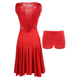 Max Latin Tassel Dance Dress Fringe Stage Performance Costume Dancewear Red L