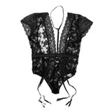 Maxbell Womens Floral Lace V Neck Bodysuit Lingerie with Garter Belts Sleepwear XL