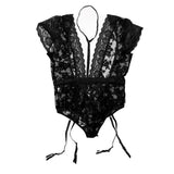 Maxbell Womens Floral Lace V Neck Bodysuit Lingerie with Garter Belts Sleepwear XL