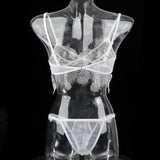 Maxbell Women Sexy Lace Bra Panty Lingerie Sleepwear Babydoll Bodysuits L White
