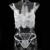 Maxbell Women Sexy Lace Bra Panty Lingerie Sleepwear Babydoll Bodysuits L White