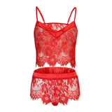 Maxbell Women Sexy Lace V Neck Cami Top Panty Lingerie Sleepwear Nightwear Set Red S