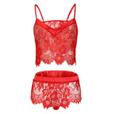 Maxbell Women Sexy Lace V Neck Cami Top Panty Lingerie Sleepwear Nightwear Set Red S