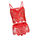 Maxbell Women Sexy Lace V Neck Cami Top Panty Lingerie Sleepwear Nightwear Set Red S