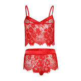 Maxbell Women Sexy Lace V Neck Cami Top Panty Lingerie Sleepwear Nightwear Set Red S