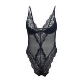 Maxbell Spaghetti Strap Sheer Mesh Lace Bodysuit L