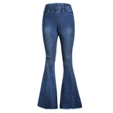 Max Womens Flared Trousers with High Waist Knee Holes Denim Jeans S