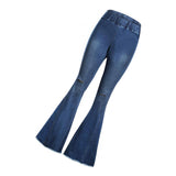 Max Womens Flared Trousers with High Waist Knee Holes Denim Jeans S