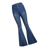 Max Womens Flared Trousers with High Waist Knee Holes Denim Jeans S