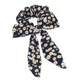 Womens Bowknot Hair Scrunchies Floral Scrunchie Scarf Hair Ties Dark Blue