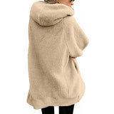 Women Oversized Full Zip Hoodie Fleece Jacket with Pockets Beige 4XL