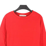 Red Solid Round Neck Long Sleeve Fleece Sweatshirts Unisex Loose Top 4XL