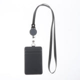 Max 2-Sided Vertical Pu Leather Badge Card Holder Neck Strap Lanyard Dark Gray