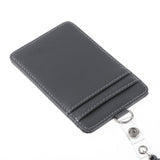 Max 2-Sided Vertical Pu Leather Badge Card Holder Neck Strap Lanyard Dark Gray