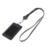 Max 2-Sided Vertical Pu Leather Badge Card Holder Neck Strap Lanyard Dark Gray