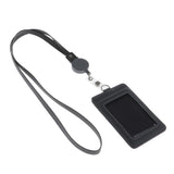Max 2-Sided Vertical Pu Leather Badge Card Holder Neck Strap Lanyard Dark Gray