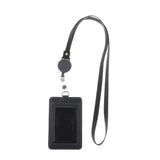 Max 2-Sided Vertical Pu Leather Badge Card Holder Neck Strap Lanyard Dark Gray