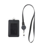 Max 2-Sided Vertical Pu Leather Badge Card Holder Neck Strap Lanyard Dark Gray