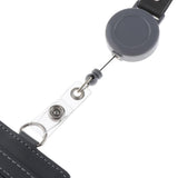 Max 2-Sided Vertical Pu Leather Badge Card Holder Neck Strap Lanyard Dark Gray