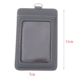 Max 2-Sided Vertical Pu Leather Badge Card Holder Neck Strap Lanyard Dark Gray