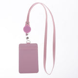 Max 2-Sided Vertical Pu Leather Badge Card Holder Neck Strap Lanyard Pink