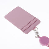 Max 2-Sided Vertical Pu Leather Badge Card Holder Neck Strap Lanyard Pink