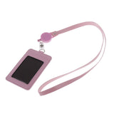 Max 2-Sided Vertical Pu Leather Badge Card Holder Neck Strap Lanyard Pink