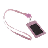 Max 2-Sided Vertical Pu Leather Badge Card Holder Neck Strap Lanyard Pink