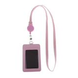 Max 2-Sided Vertical Pu Leather Badge Card Holder Neck Strap Lanyard Pink