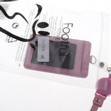 Max 2-Sided Vertical Pu Leather Badge Card Holder Neck Strap Lanyard Pink