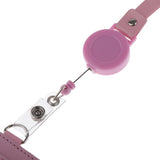 Max 2-Sided Vertical Pu Leather Badge Card Holder Neck Strap Lanyard Pink