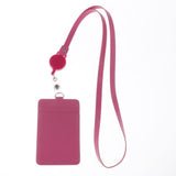 Max 2-Sided Vertical Pu Leather Badge Card Holder Neck Strap Lanyard Rose Red