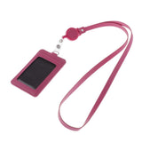 Max 2-Sided Vertical Pu Leather Badge Card Holder Neck Strap Lanyard Rose Red
