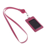 Max 2-Sided Vertical Pu Leather Badge Card Holder Neck Strap Lanyard Rose Red