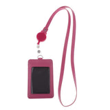 Max 2-Sided Vertical Pu Leather Badge Card Holder Neck Strap Lanyard Rose Red