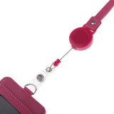 Max 2-Sided Vertical Pu Leather Badge Card Holder Neck Strap Lanyard Rose Red