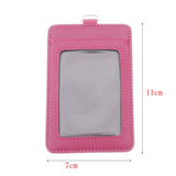 Max 2-Sided Vertical Pu Leather Badge Card Holder Neck Strap Lanyard Rose Red