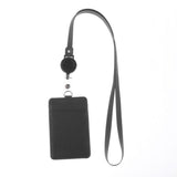 Max 2-Sided Vertical Pu Leather Badge Card Holder Neck Strap Lanyard Black 2