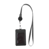 Max 2-Sided Vertical Pu Leather Badge Card Holder Neck Strap Lanyard Black 2