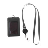 Max 2-Sided Vertical Pu Leather Badge Card Holder Neck Strap Lanyard Black 2
