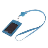 Max 2-Sided Vertical Pu Leather Badge Card Holder Neck Strap Lanyard Blue