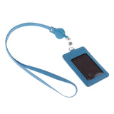 Max 2-Sided Vertical Pu Leather Badge Card Holder Neck Strap Lanyard Blue